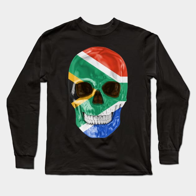 South Africa Flag Skull - Gift for South African With Roots From South Africa Long Sleeve T-Shirt by Country Flags